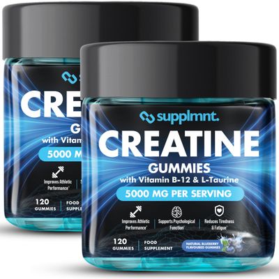 Supplmnt. Creatine Gummies 5000mg Lab-Tested 120ct Max Strength Muscle Growth/Recovery Supplements for Men & Women Creatine Monohydrate Plus B12 and L-Taurine Chewable Gummies, Blueberry Flavour