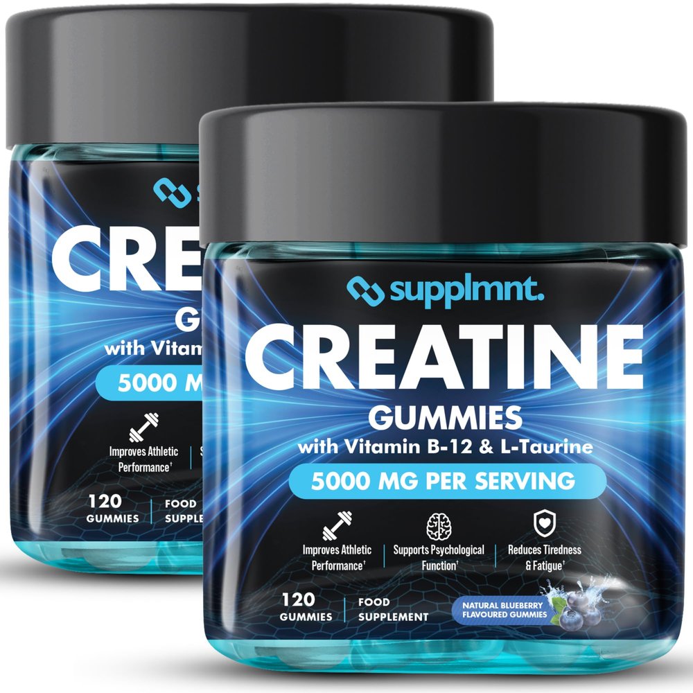Supplmnt. Creatine Gummies 5000mg Lab-Tested 120ct Max Strength Muscle Growth/Recovery Supplements for Men & Women Creatine Monohydrate Plus B12 and L-Taurine Chewable Gummies, Blueberry Flavour