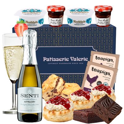 Patisserie Valerie Luxury Prosecco Cream Tea Gift Set - Afternoon Tea Gift Set with Fresh Scones, Prosecco, Handmade Brownies, Jam, Clotted Cream & Tea Food Hamper