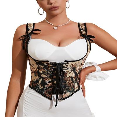 Alivila.Y Fashion Corset Womens Faux Leather Steampunk Corsets Victorian Bustier Top, Black Floral, 6X-Large