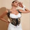 Alivila.Y Fashion Corset Womens Faux Leather Steampunk Corsets Victorian Bustier Top, Black Floral, 6X-Large view 2