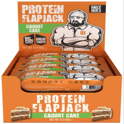 Uncle Jack's Protein Flapjacks 12 x 100g - | 15g Protein | High Protein | 440kcal per bar | Carrot Cake