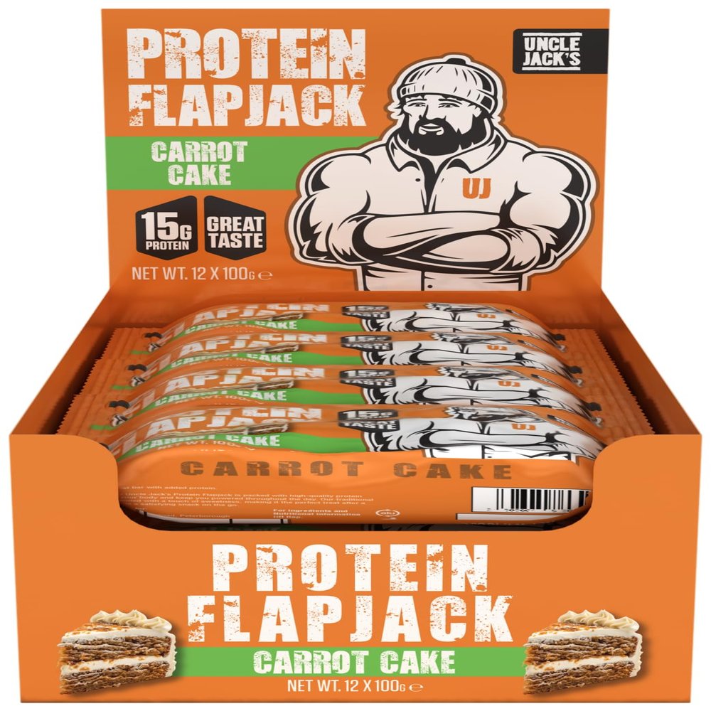 Uncle Jack's Protein Flapjacks 12 x 100g - | 15g Protein | High Protein | 440kcal per bar | Carrot Cake