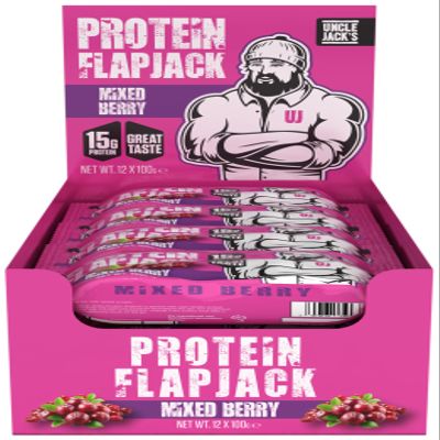 Uncle Jack's Protein Flapjacks 12 x 100g - | 15g Protein | High Protein | 440kcal per bar | Mixed Berry