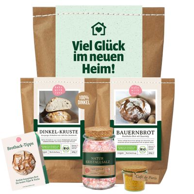 Bake with Love - Bread and Salt Gift for Housewarming | Housewarming Gifts Home with 2 Organic Bread Baking Mixes | Housewarming Gift for Home and Apartment | Topping Out Gift, Wedding Gift