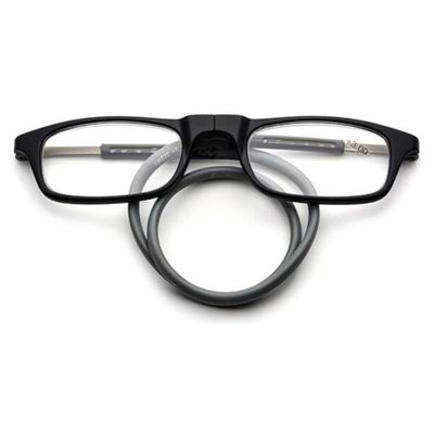 ABETOS Reading Glasses Magnetic Bridge Foldable Eyeglasses with Adjustable Temples Men Women Small Easy Carry Flexible Headband Readers, Black Grey+3.0