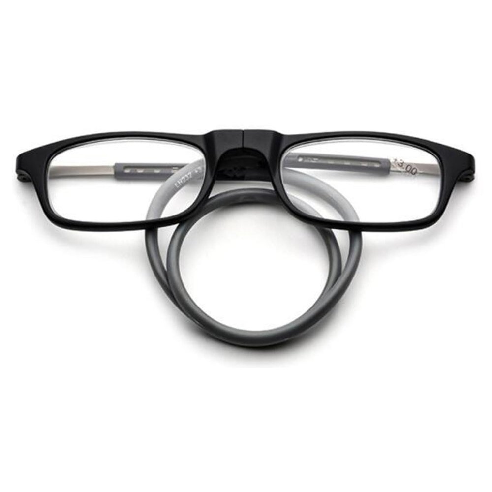 ABETOS Reading Glasses Magnetic Bridge Foldable Eyeglasses with Adjustable Temples Men Women Small Easy Carry Flexible Headband Readers, Black Grey+3.0