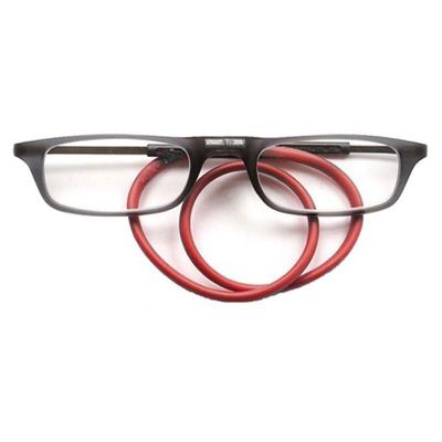 ABETOS Reading Glasses Magnetic Bridge Foldable Eyeglasses with Adjustable Temples Men Women Small Easy Carry Flexible Headband Readers, Grey Red+1.0