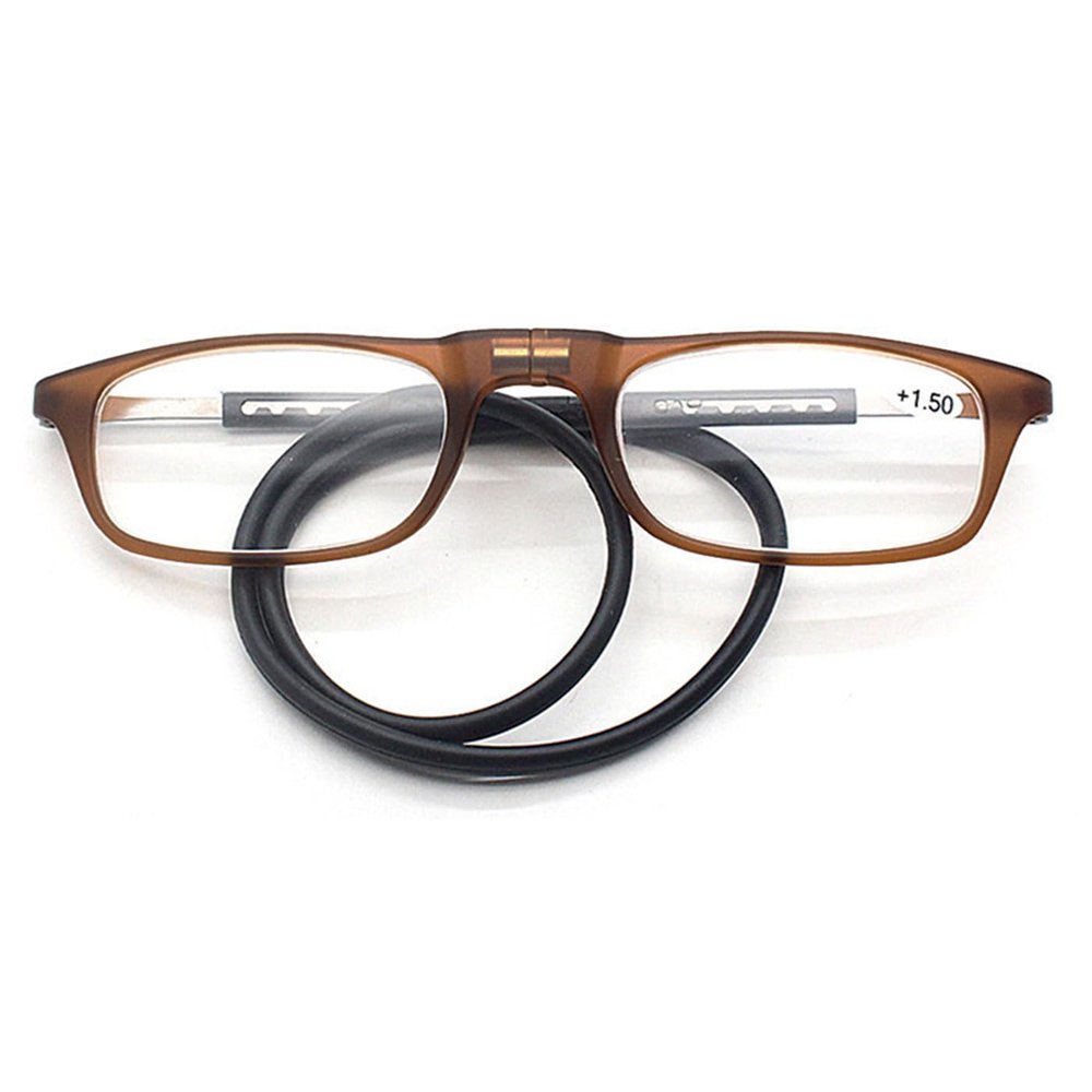 ABETOS Reading Glasses Magnetic Bridge Foldable Eyeglasses with Adjustable Temples Men Women Small Easy Carry Flexible Headband Readers, Brown Black+1.75