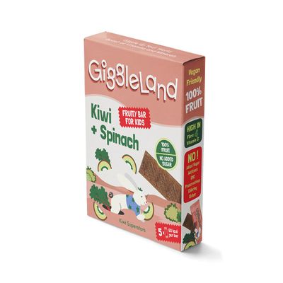 Giggleland - Kiwi & Spinach Fruity Bars 5 x 20 g, Healthy Lunch Box Snacks for Kids, Gelatine-Free, 100% Real Fruit, No Added Sugar, Vegan Friendly Snack Bars