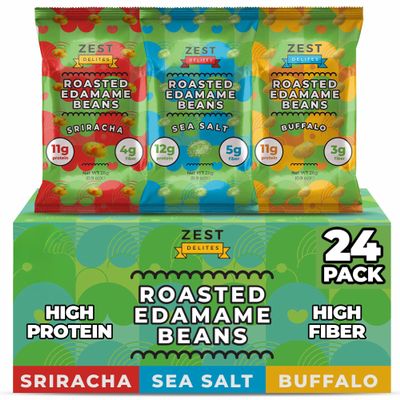 Crunchy Dry Roasted Edamame Beans Snack by Zest Delites, Sea Salt - Sriracha - Buffalo, Vegan, Low Calorie High Protein Snacks, Low Carb, Keto, 0.9 oz 24 Packs