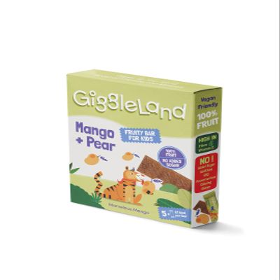 Giggleland - Mango & Pear Fruity Bars 5 x 20 g, Healthy Lunch Box Snacks for Kids, Gelatine-Free, 100% Real Fruit, No Added Sugar, Vegan Friendly Snack Bars