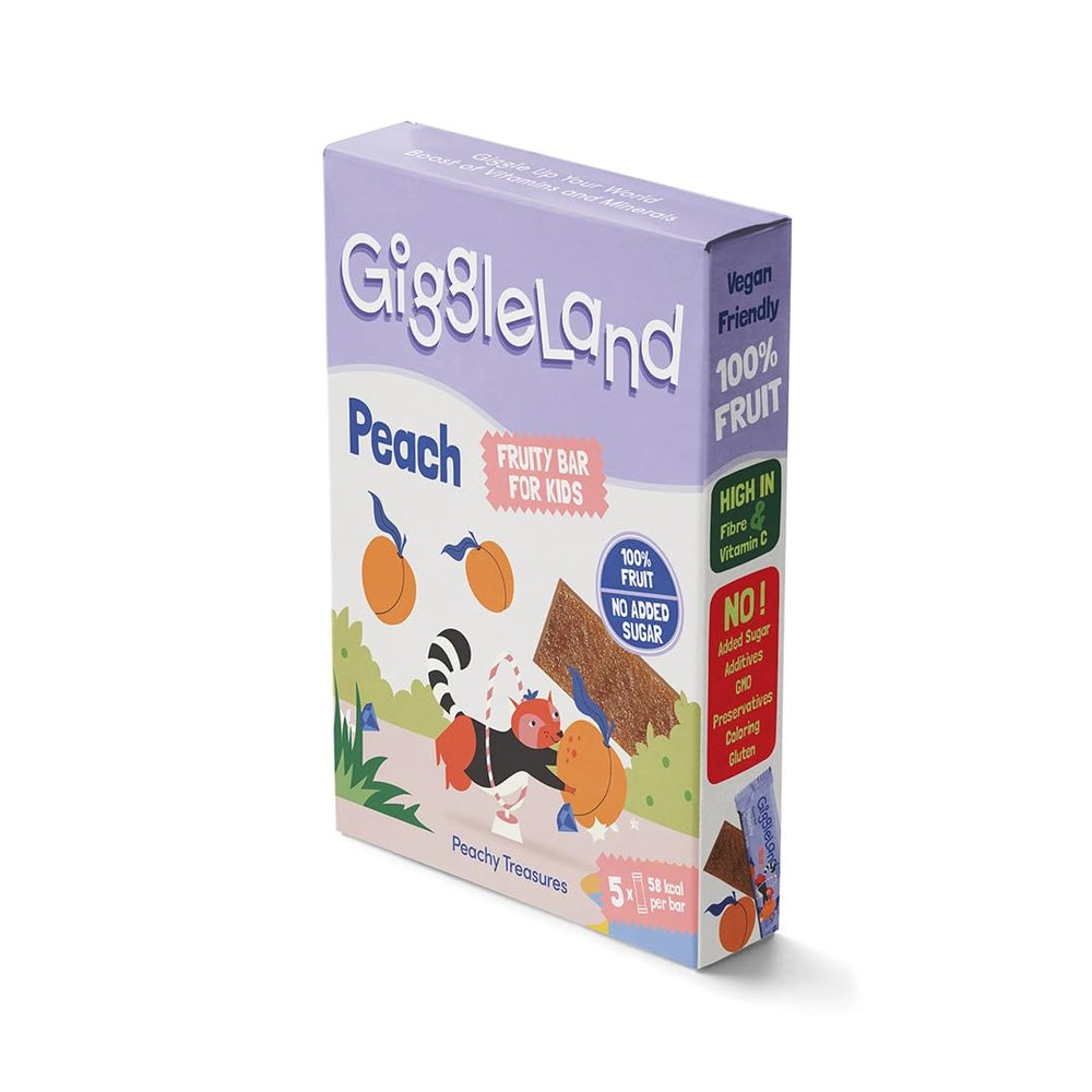 Giggleland - Peach Fruity Bars 5 x 20 g, Healthy Lunch Box Snacks for Kids, Gelatine-Free, 100% Real Fruit, No Added Sugar, Vegan Friendly Snack Bars