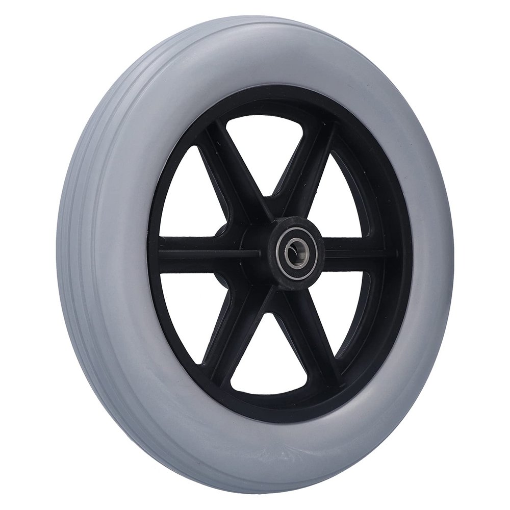 10 Manual Wheelchair Front Wheels, Polyurethane Solid, 12mm Axle Bearings, Non-Inflatable, 10x2 for Disability Mobility