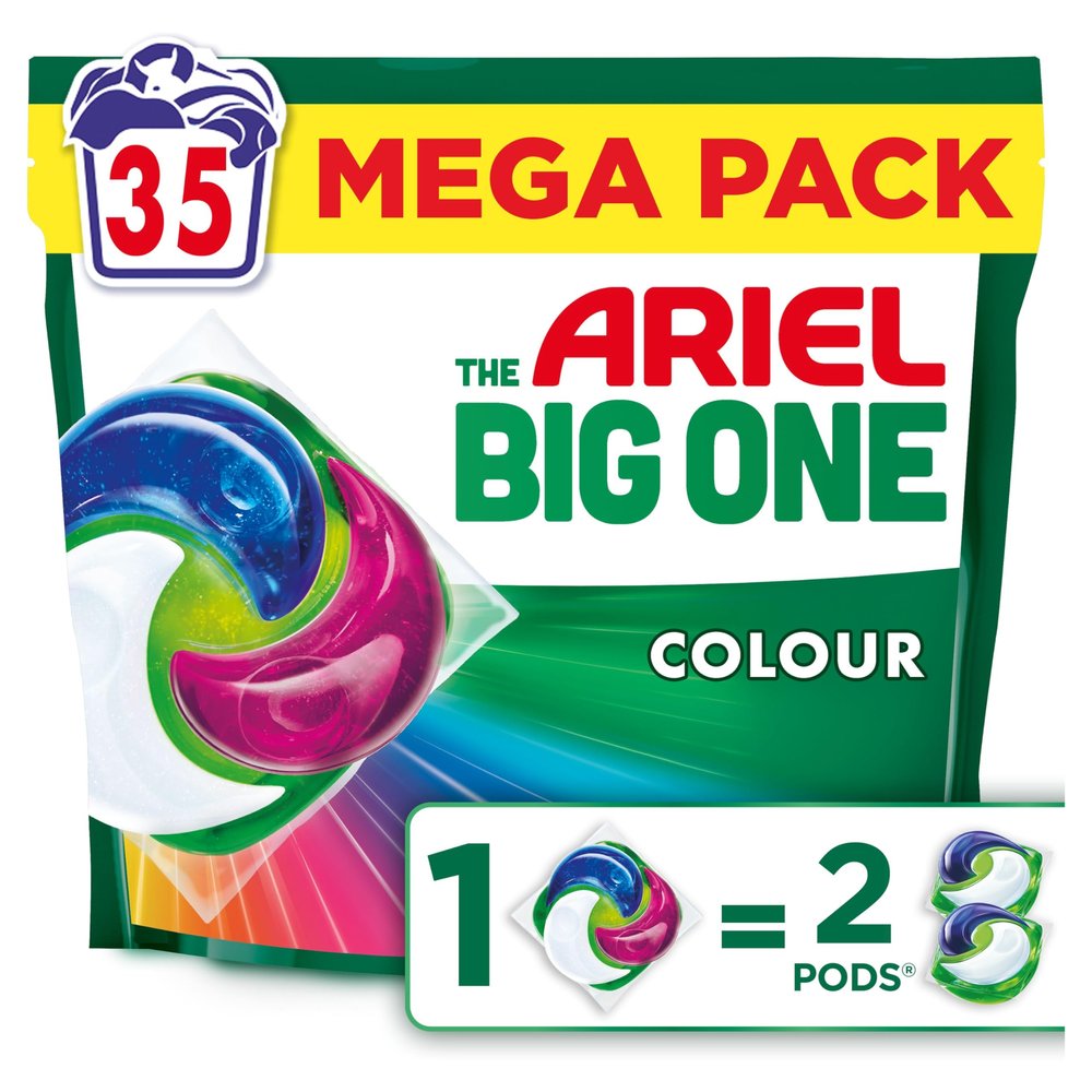 Ariel The Big One PODS Laundry Capsules, 35 Washes, Colour 2X Stain & Odour Removal, Fast Dissolving in Cold