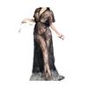 cxbyjyg Sheer see-through sexy lingerie plus-size pajamas lace sheer hollowed-out long nightdress lace body suits women Black view 1