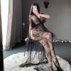 cxbyjyg Sheer see-through sexy lingerie plus-size pajamas lace sheer hollowed-out long nightdress lace body suits women Black view 2