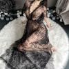 cxbyjyg Sheer see-through sexy lingerie plus-size pajamas lace sheer hollowed-out long nightdress lace body suits women Black view 3