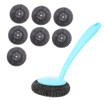 Ipetboom Sturdy Steel Wire Ball Brush Cleaning Tool for Kitchen Dishwashing Brush Long Handle for Sink Cleaning