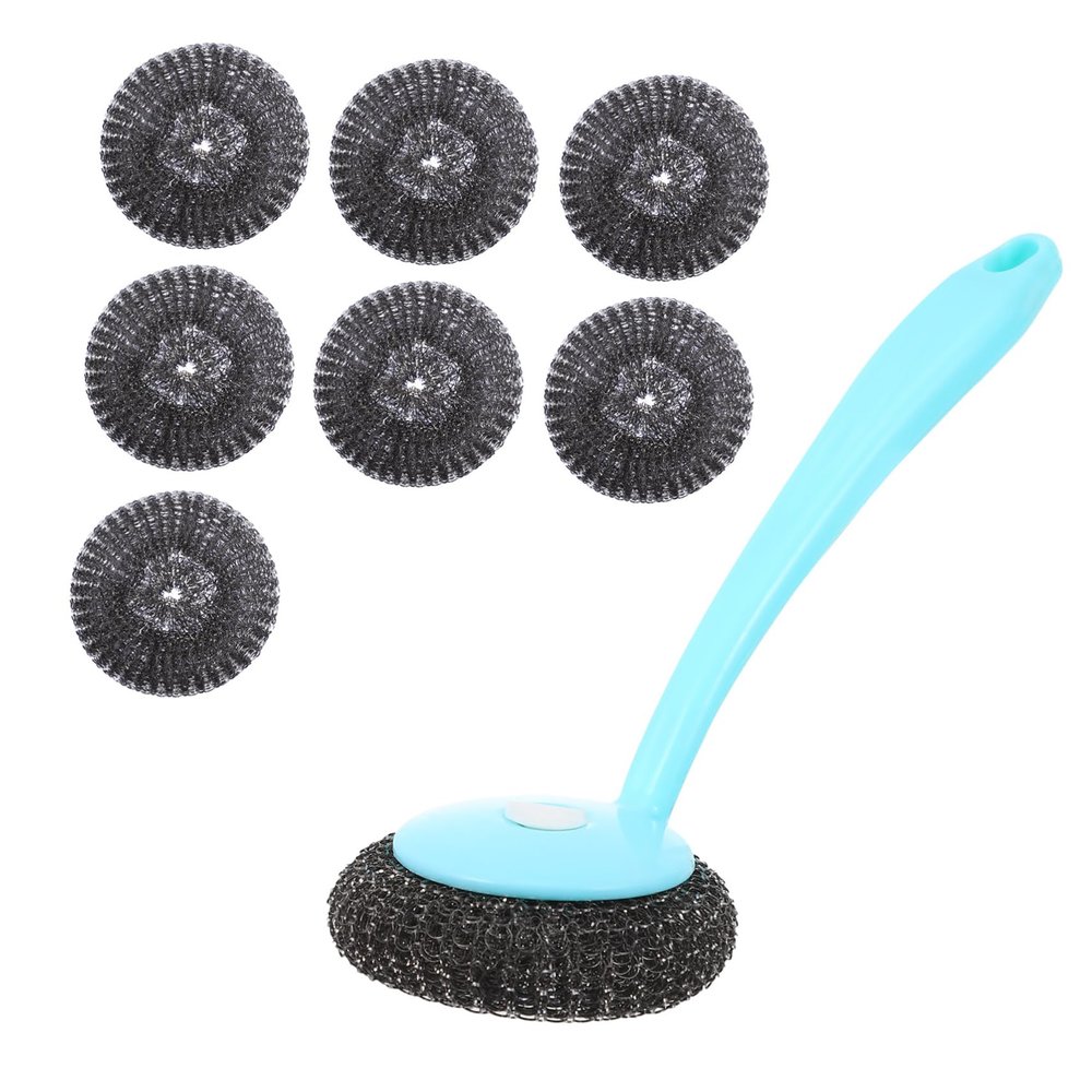 Ipetboom Sturdy Steel Wire Ball Brush Cleaning Tool for Kitchen Dishwashing Brush Long Handle for Sink Cleaning