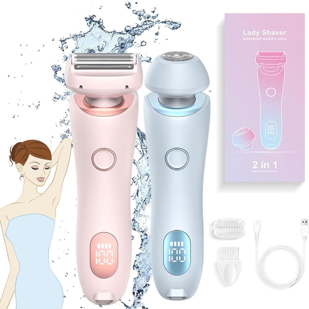 2025 New Bleumy Razor, Wet & Dry Bleumy Painless Electric Razor, 2 in 1 Electric Shaver Razors for Women, Ipx7 Waterproof Multifunctional Shaver for Women, Use for Armpit Legs Face Hairs (2PCS)