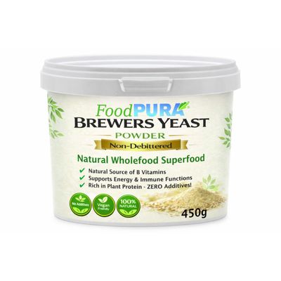 Food PURA 450g Brewers Yeast Powder - Non De Bittered- 100% Natural Source of B Vitamins, Protein & Minerals Supports Immune System, Healthy Skin, Hair & Nails