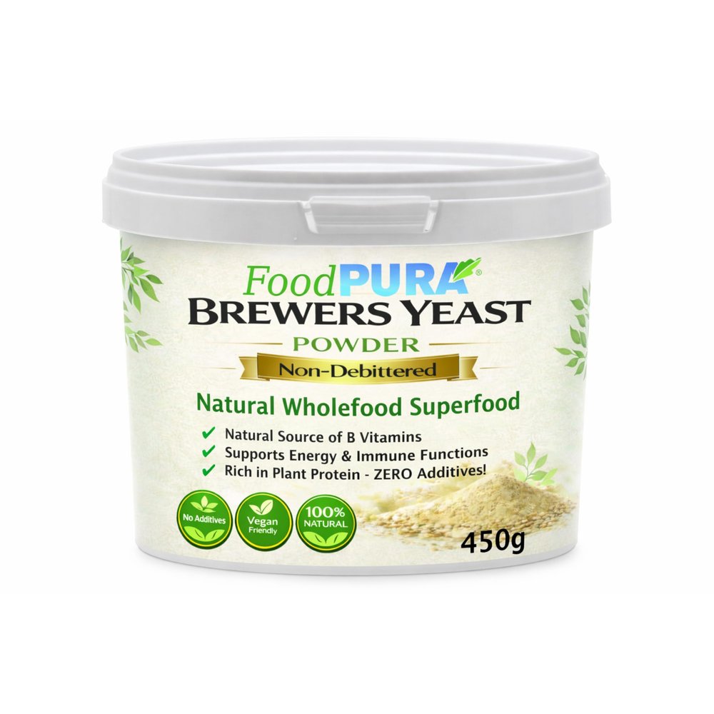 Food PURA 450g Brewers Yeast Powder - Non De Bittered- 100% Natural Source of B Vitamins, Protein & Minerals Supports Immune System, Healthy Skin, Hair & Nails