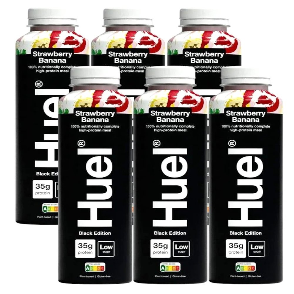 Huel Black Edition Ready-to-Drink | Strawberry Banana Flavour High Protein Drink | 35g Protein Per Bottle | Not Just A Meal Replacement Shake | Complete Nutrition (Pack of 6, Each 500ml)