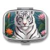 White Tiger Pill Organizer Cute Pill Box Decorative Metal Pill Case Portable Vitamin Organizer Travel Medicine Holder Mini Pill Storage Container for Purse view 1