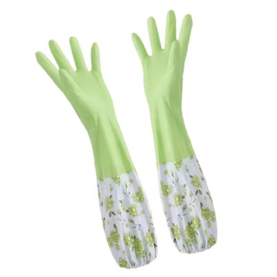 HAPINARY Thickened Fleece-lined Dish Washing Gloves for Kitchen Cleaning Winter Household Washing Gloves with Cuff Green Non-slip for Dishwashing and Home Cleaning