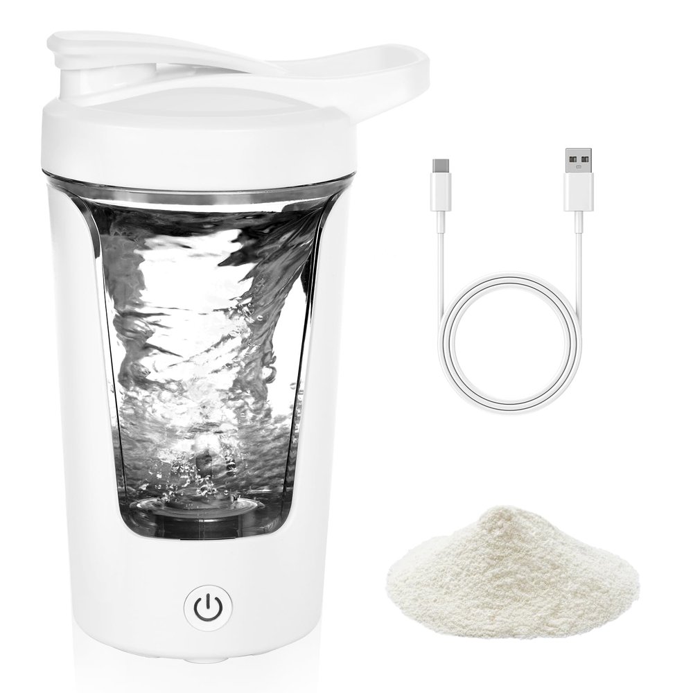 AOOWU Protein Shaker Bottle, 450ML USB C Rechargeable Electric Protein Shake Bottle, Made with Tritan, BPA Free, Leakproof Shaker Bottle Mixer, Portable Mixer Cup, Protein & Supplement Shaker Bottle
