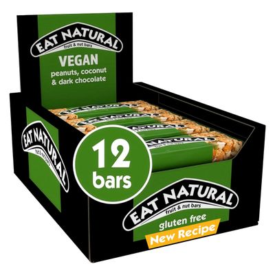 Eat Natural Fruit & Nut Bar, Peanuts, Coconut & Dark Chocolate, Vegan, Gluten-Free Snack, Great for On the Go, 12 x 40 g