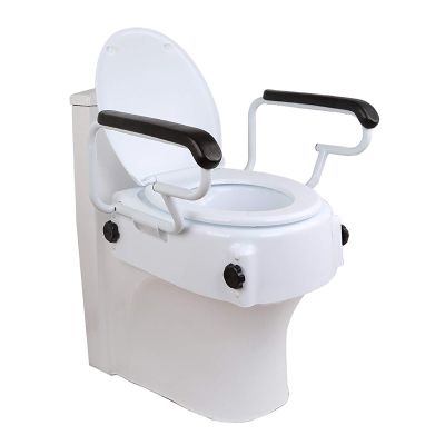 Raised Toilet Seat with Armrests Adjustable Height Disability Aid - Elderly & Disabled Bathroom Safety Seat for Safety and Comfort