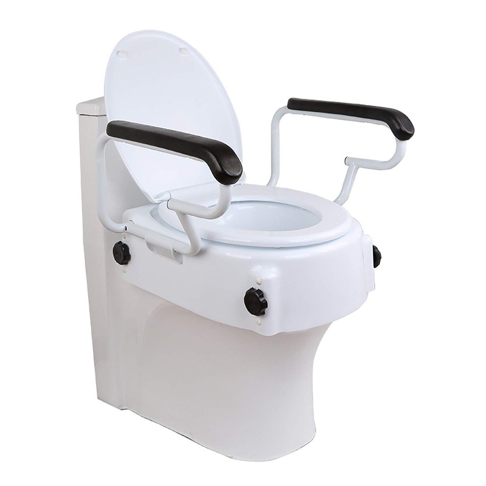 Raised Toilet Seat with Armrests Adjustable Height Disability Aid - Elderly & Disabled Bathroom Safety Seat for Safety and Comfort