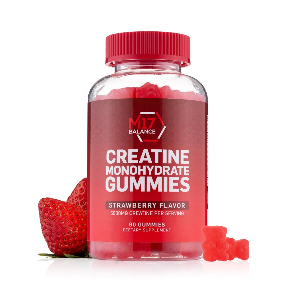Creatine Monohydrate Gummy Bears - 5000 mg Creatine with BCAAs & L-Carnitine per Dose - for Muscle Building - Sugar Free, Anti-Melt Formula, Vegan, Gluten Free - 30 Servings (90 Count, Strawberry)