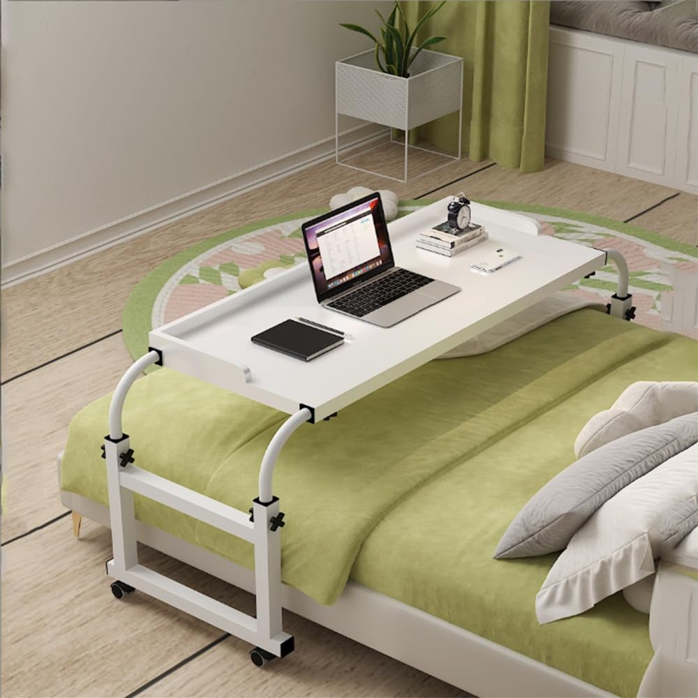 SFSLBFB Rolling Overbed Table Mobile Table Food Tray Desk Rolling Medical Table Overbed Swivel Table Long Overbed Table Adjustable Height With Wheels For Laptop Eating Home(Color:White)