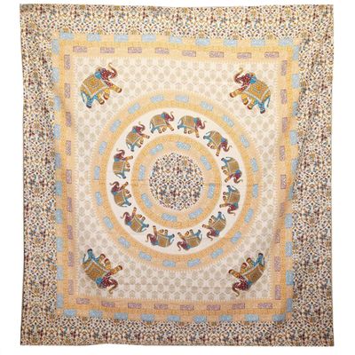 Wall Hanging / Spread - Elephant Mandala - Brown/Orange on Cream