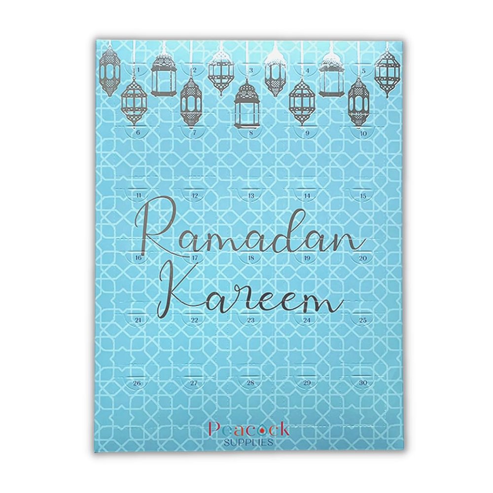 Peacock Supplies Ramadan Sweets Countdown Calendar - Blue & Silver | Count Down 30 Days with Tasty Halal Sweet Treats | Introduce Kids to Ramadan Values | Stylish & Elegant Decoration | Great Gift