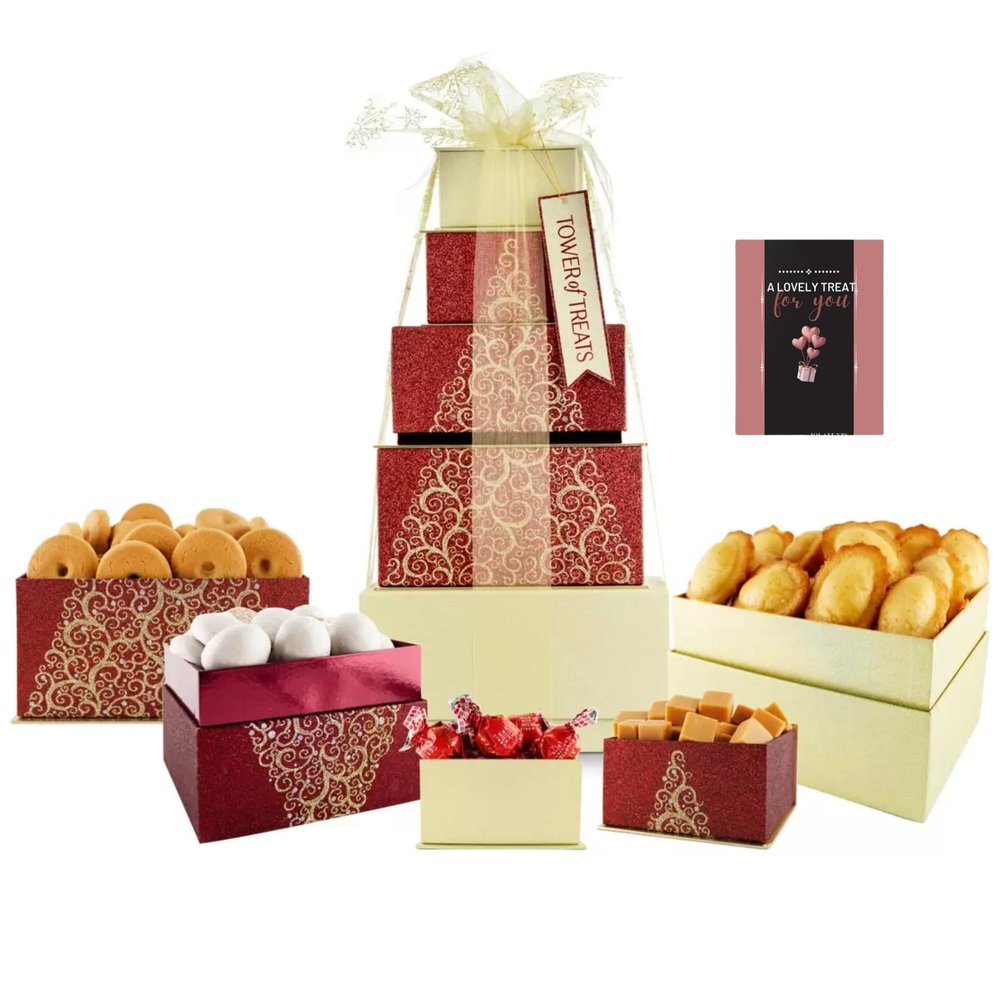 Festive Tower Gift Sets Selection Box of Treats 2.2kg Include Chocolate Biscuits Fudge & More - Easter Egg Sweets Gift Box Birthday Gifts For Women, Men, Dad, Mom, Grandparents & Valentine Couple