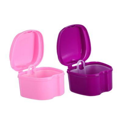 FOYTOKI Portable Denture Storage Case with Filter and Flip Lid, 2pcs (purple Pink) Retainer Organizer for Travel, Mouth Guard Capsules Compatible with Dentures and Appliances