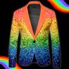 Mymyguoe Colourful Jacket Men's Suit Jacket New Year's Eve Party Performance Costume Colourful Outfit Carnival Rainbow Printed Blazer Outerwear Blazer New Year's Eve Coat Night Club Party Costume view 2