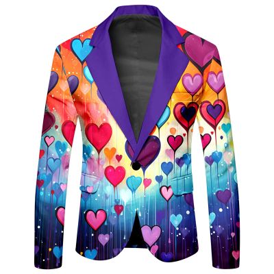 Mymyguoe Colourful Jacket Men's Suit Jacket New Year's Eve Party Performance Costume Colourful Outfit Carnival Rainbow Printed Blazer Outerwear Blazer New Year's Eve Coat Night Club Party Costume