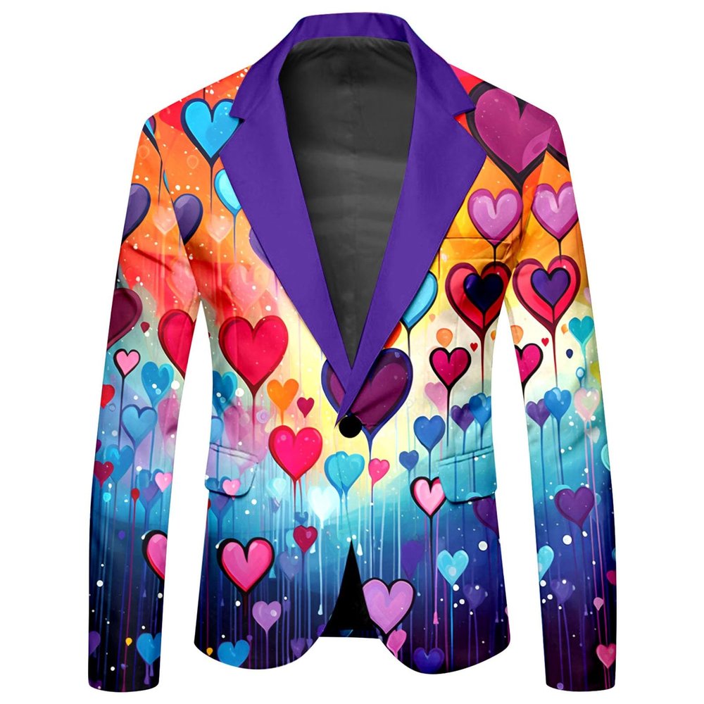 Mymyguoe Colourful Jacket Men's Suit Jacket New Year's Eve Party Performance Costume Colourful Outfit Carnival Rainbow Printed Blazer Outerwear Blazer New Year's Eve Coat Night Club Party Costume