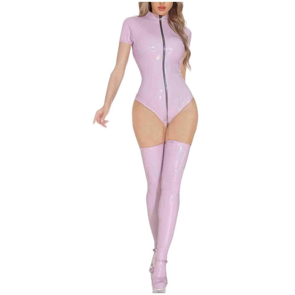 Zeiayuas Sexy Lingerie Set Women Naughty Cosplay Costume Outfit PU Leather Mini Dress Bodycon Ladies Bunny Girl Role Play Babydoll Zip Front Faux Leather Wet Look Clubwear Negligees for Valentines