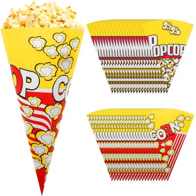 100pcs Popcorn Bags,Cone Shape Treat Candy Snack Container,for Movie Theater Wedding Birthday Party