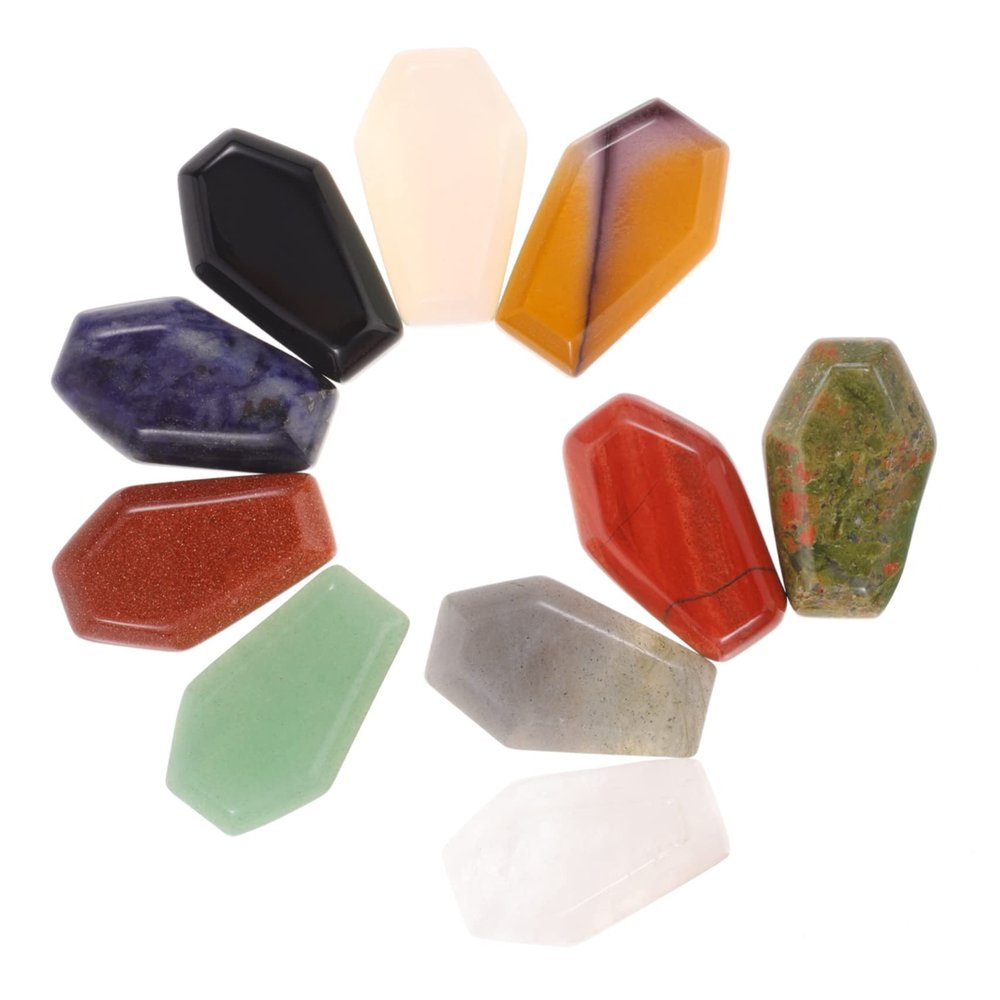 SEWOART 10pcs Phenakite Crystal Stone Decorative Stones Coffin-shaped Decor for Meditation Energy Balancing and Home Dcor Crafts