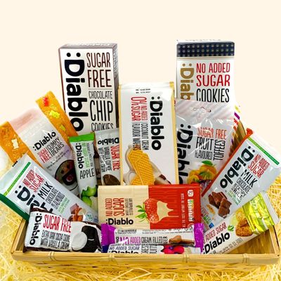Diabetic SugarFree Gift Set Hamper Box Basket Sweets Gummy Cookies Bar Bars Present Snack Sweet Basket Suitable for All Occasions Fathers Mothers Day Birthday Christmas Hamper By PSN
