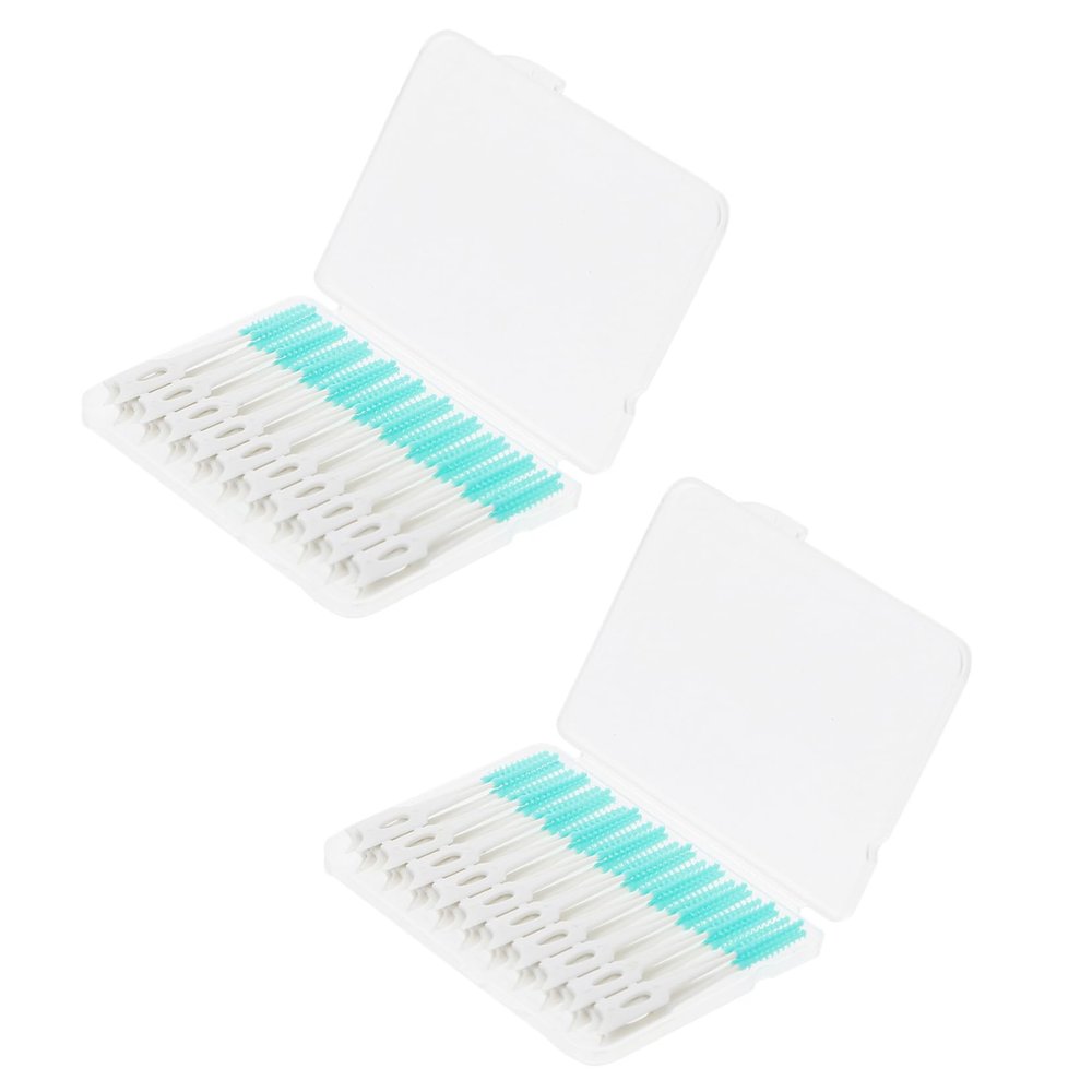 FOYTOKI 80pcs Dental Floss Picks Oral Care Accessories Portable Elastic TPE Plastic Interdental Brushes Prevent Dental Lines Green for Home and Office Use