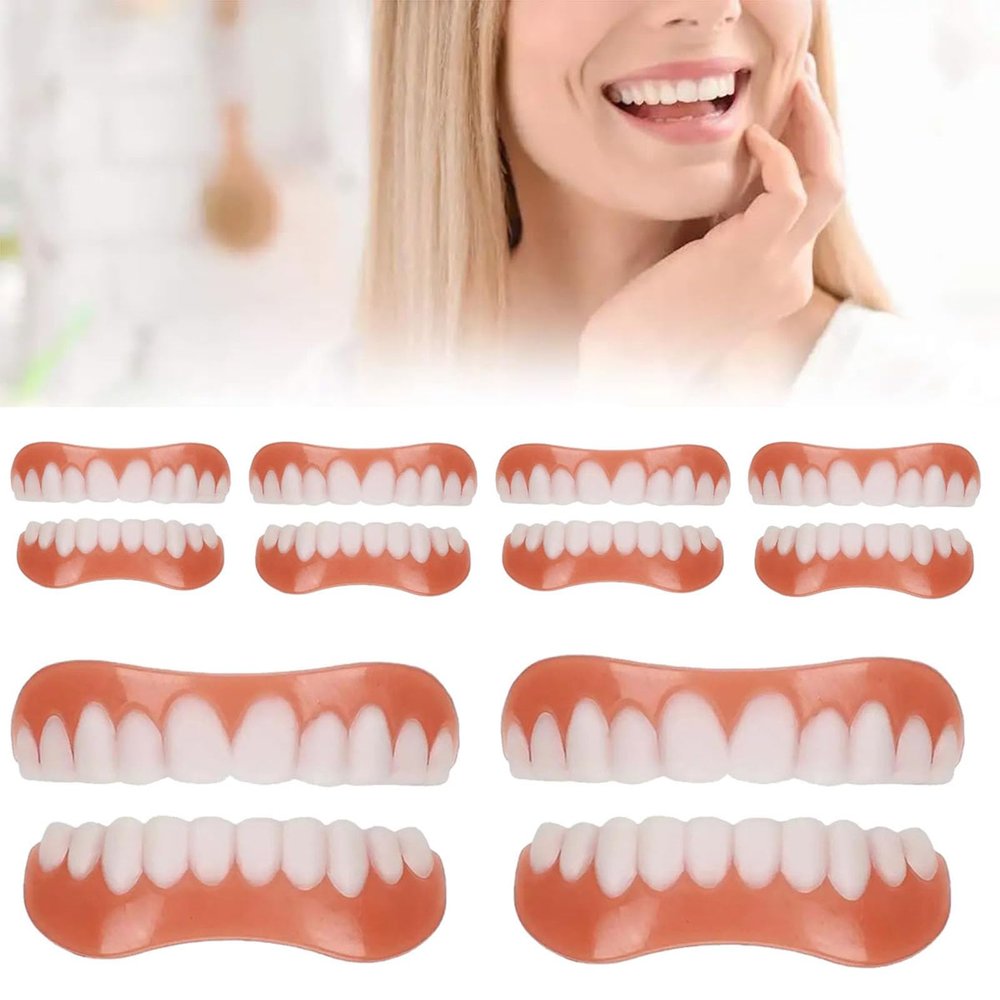 False Teeth Veneers Top and Bottom Veneers Fake Teeth Temporary Prosthesis Teeth for Men Women Silicone Dental Prostheses for Protecting Teeth Regaining Smile,6pcs