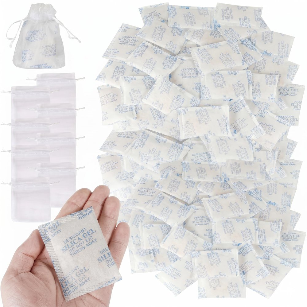 10Gram x 32Pcs Silica Gel Desiccant Packets with Organza Bags, Moisture Absorber Sachets for Wardrobe Shoes, High Efficiency Silicone Dehumidifier Sachets for Closets Keep Dry